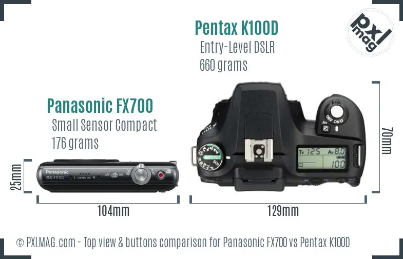 Panasonic FX700 vs Pentax K100D top view buttons comparison