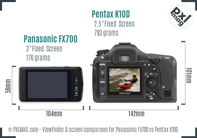 Panasonic FX700 vs Pentax K10D Screen and Viewfinder comparison