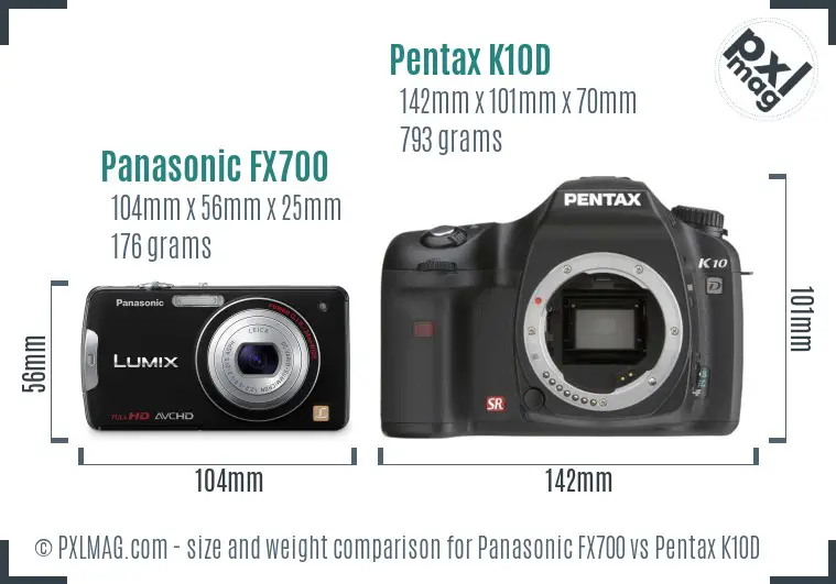 Panasonic FX700 vs Pentax K10D size comparison