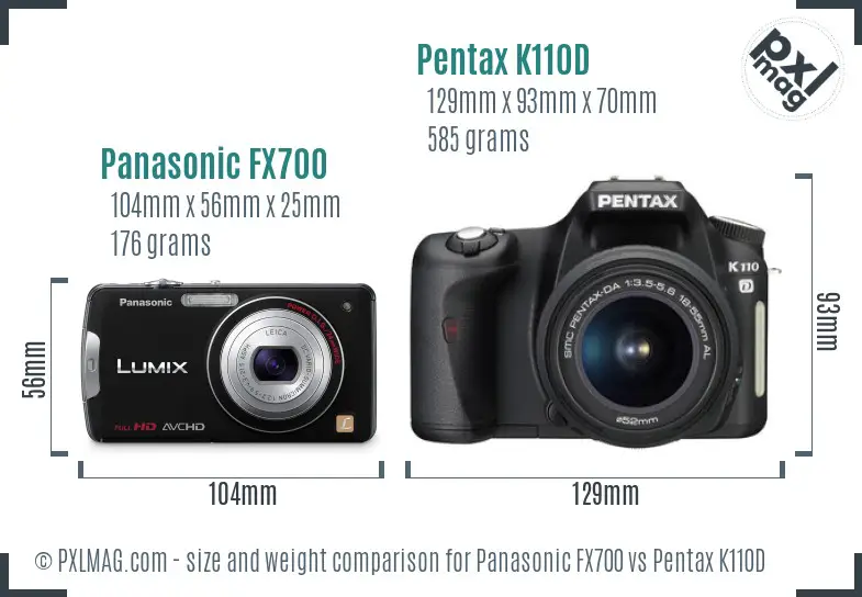 Panasonic FX700 vs Pentax K110D size comparison