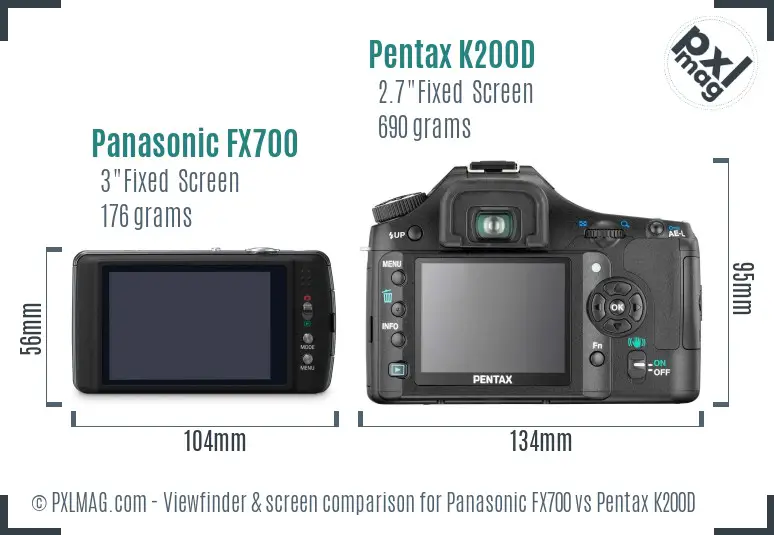 Panasonic FX700 vs Pentax K200D Screen and Viewfinder comparison