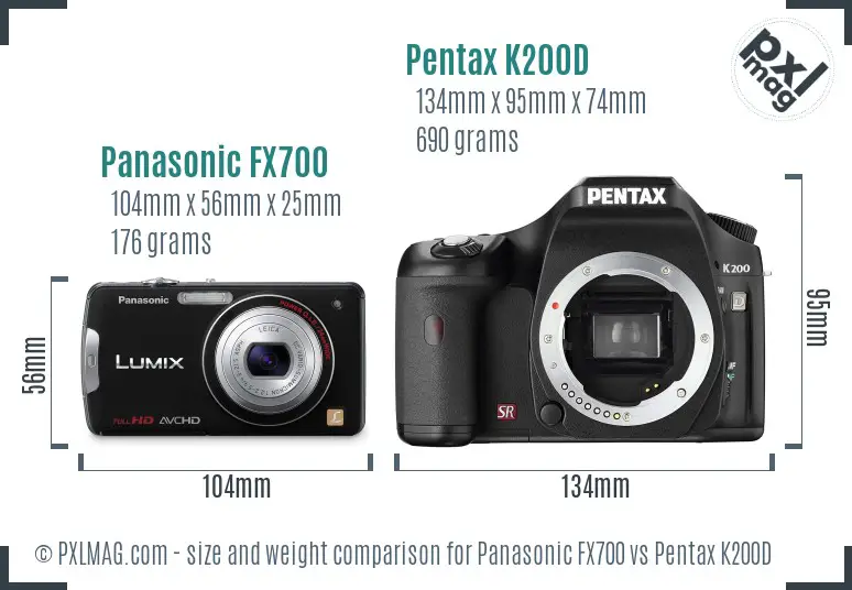 Panasonic FX700 vs Pentax K200D size comparison