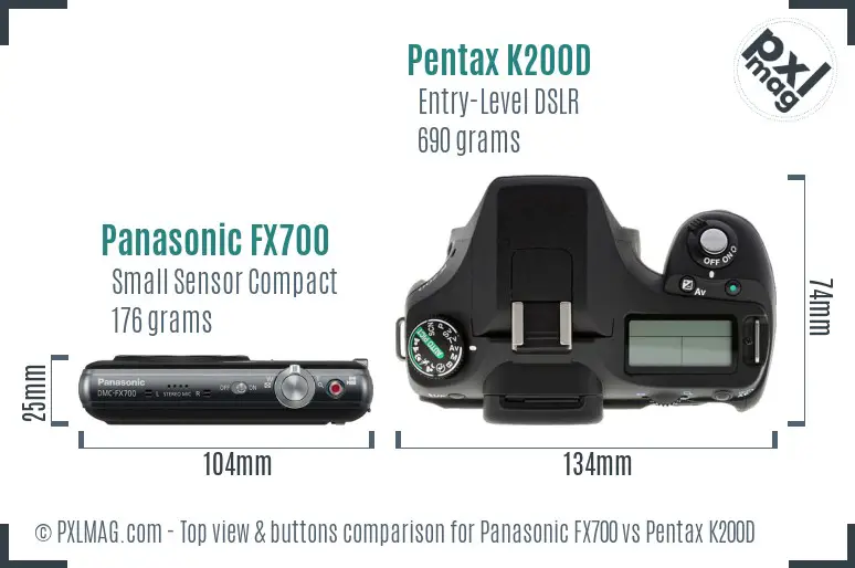Panasonic FX700 vs Pentax K200D top view buttons comparison