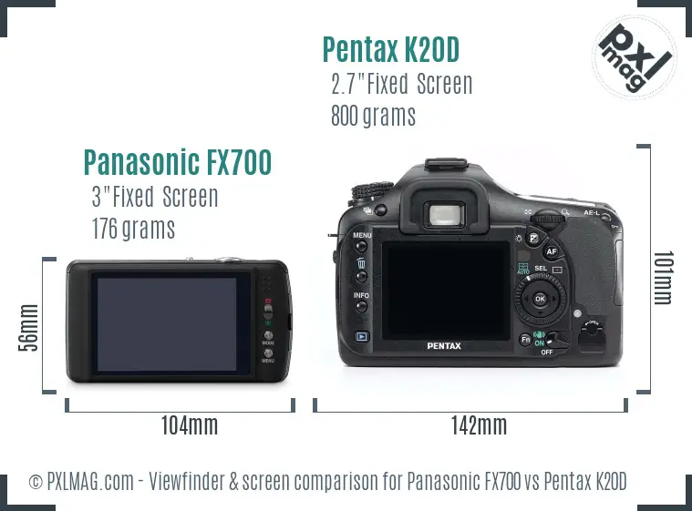 Panasonic FX700 vs Pentax K20D Screen and Viewfinder comparison