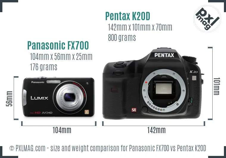 Panasonic FX700 vs Pentax K20D size comparison
