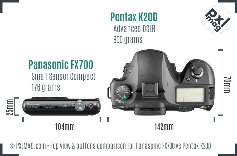 Panasonic FX700 vs Pentax K20D top view buttons comparison