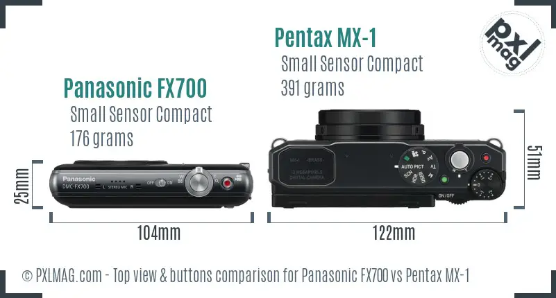 Panasonic FX700 vs Pentax MX-1 top view buttons comparison