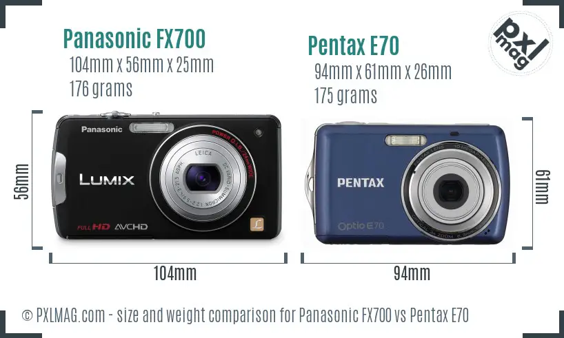 Panasonic FX700 vs Pentax E70 size comparison