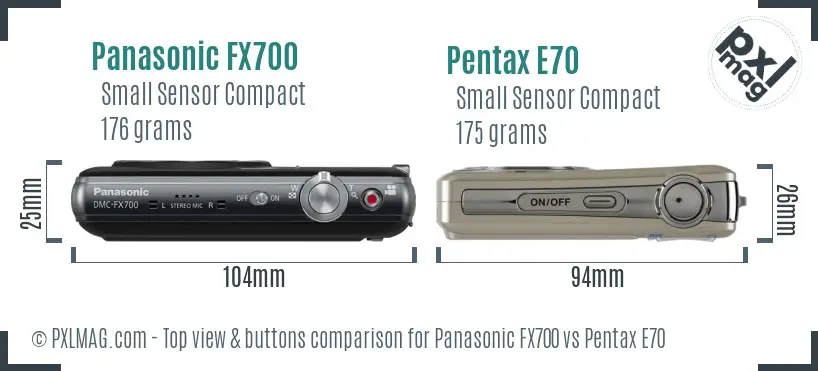 Panasonic FX700 vs Pentax E70 top view buttons comparison