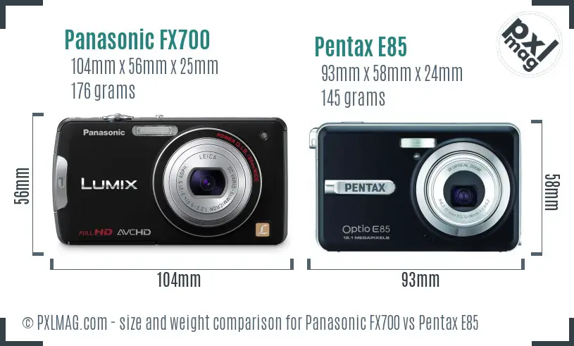 Panasonic FX700 vs Pentax E85 size comparison
