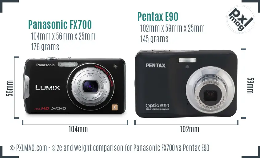 Panasonic FX700 vs Pentax E90 size comparison