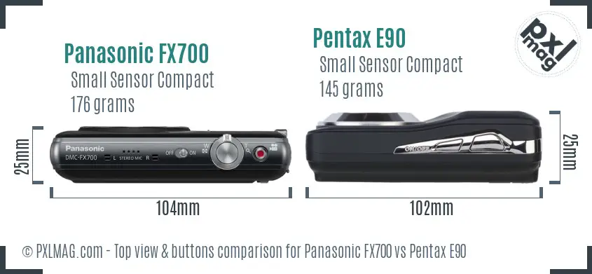 Panasonic FX700 vs Pentax E90 top view buttons comparison