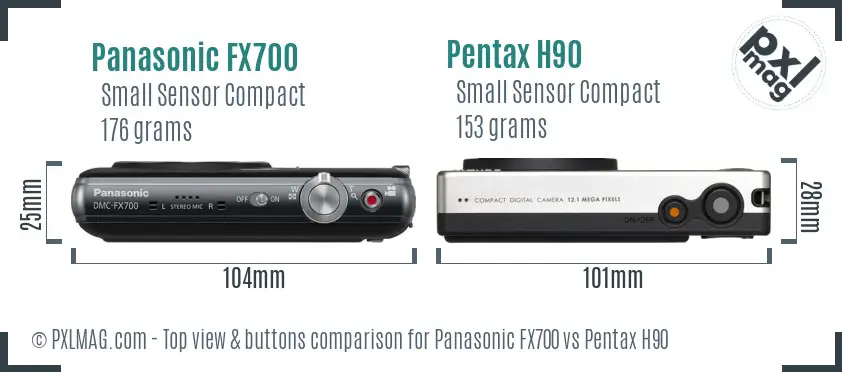 Panasonic FX700 vs Pentax H90 top view buttons comparison