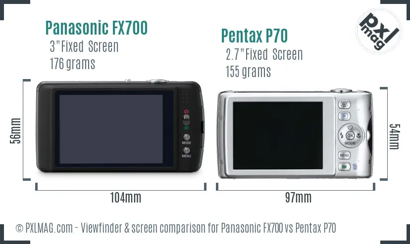 Panasonic FX700 vs Pentax P70 Screen and Viewfinder comparison