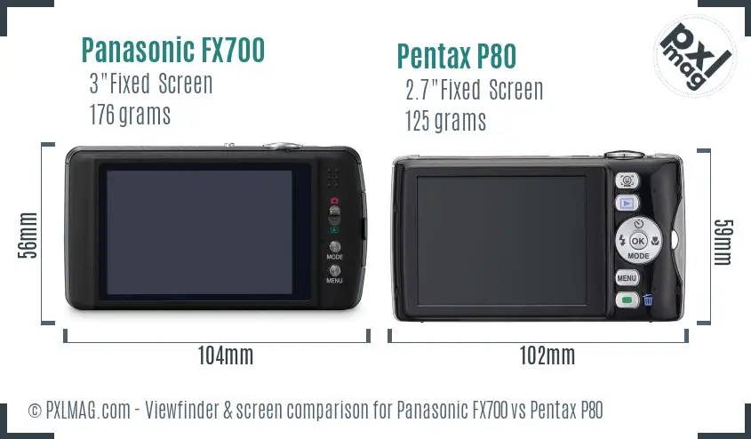 Panasonic FX700 vs Pentax P80 Screen and Viewfinder comparison