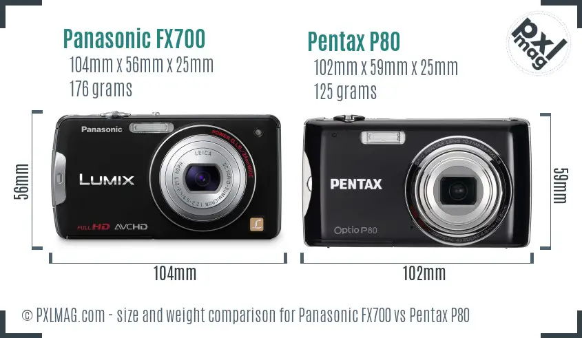 Panasonic FX700 vs Pentax P80 size comparison