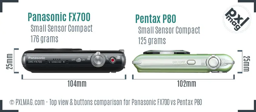 Panasonic FX700 vs Pentax P80 top view buttons comparison