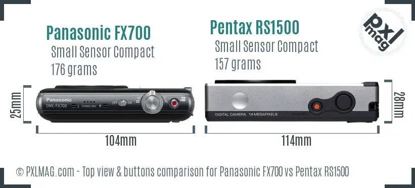 Panasonic FX700 vs Pentax RS1500 top view buttons comparison