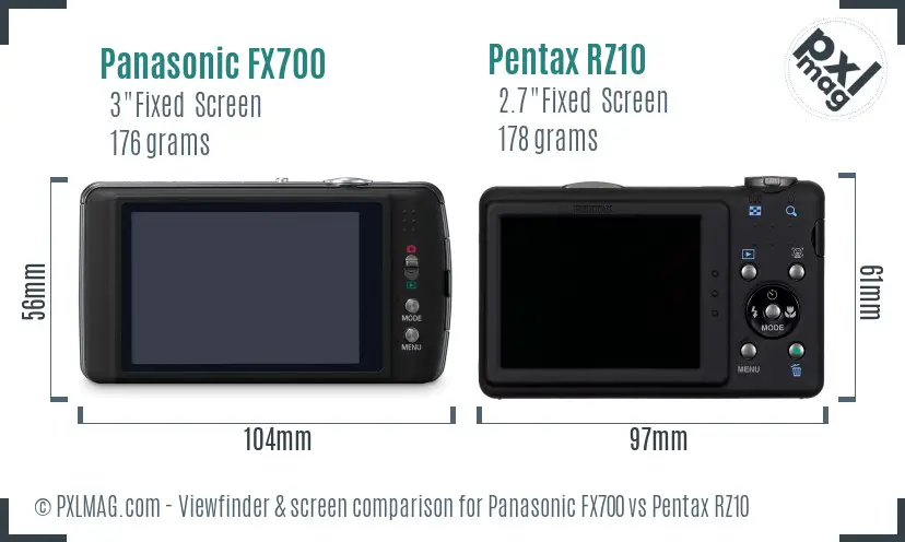Panasonic FX700 vs Pentax RZ10 Screen and Viewfinder comparison