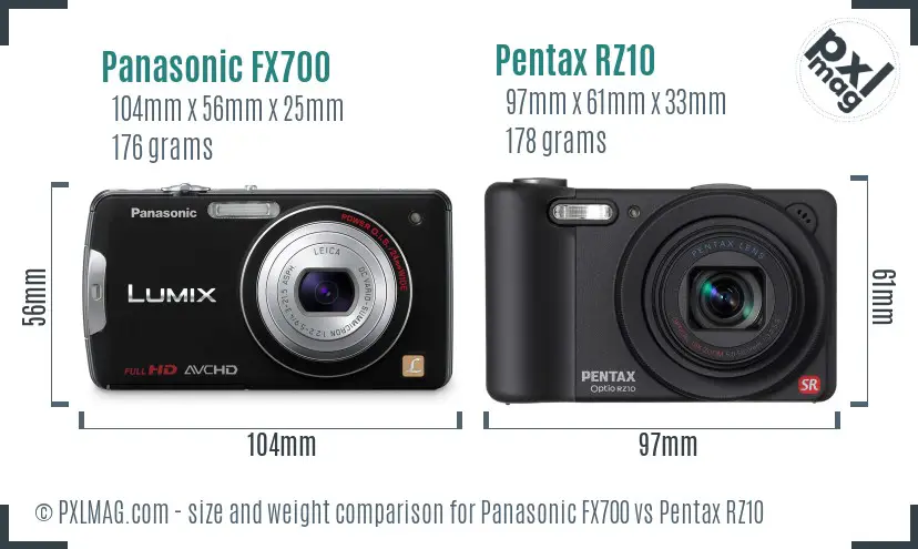 Panasonic FX700 vs Pentax RZ10 size comparison