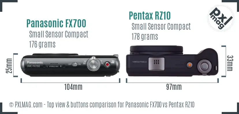 Panasonic FX700 vs Pentax RZ10 top view buttons comparison