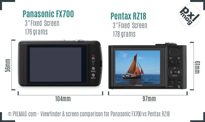 Panasonic FX700 vs Pentax RZ18 Screen and Viewfinder comparison