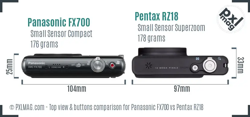 Panasonic FX700 vs Pentax RZ18 top view buttons comparison