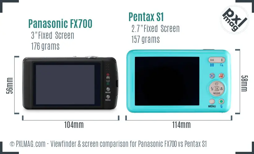 Panasonic FX700 vs Pentax S1 Screen and Viewfinder comparison