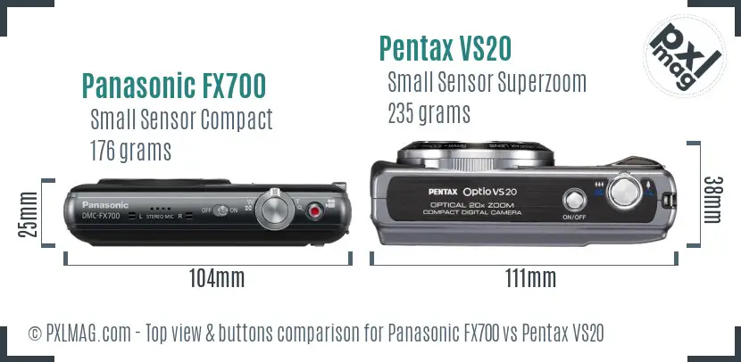 Panasonic FX700 vs Pentax VS20 top view buttons comparison