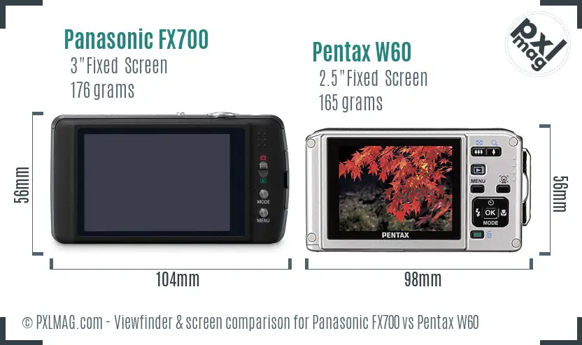 Panasonic FX700 vs Pentax W60 Screen and Viewfinder comparison