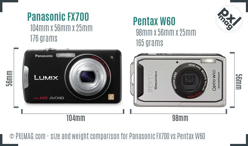 Panasonic FX700 vs Pentax W60 size comparison