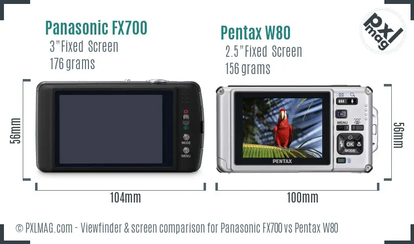 Panasonic FX700 vs Pentax W80 Screen and Viewfinder comparison