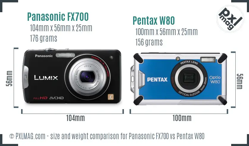 Panasonic FX700 vs Pentax W80 size comparison