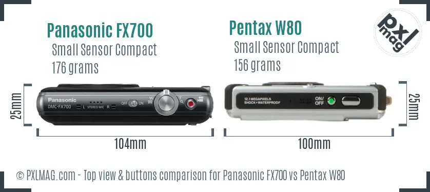 Panasonic FX700 vs Pentax W80 top view buttons comparison