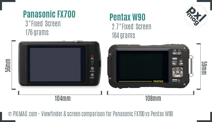 Panasonic FX700 vs Pentax W90 Screen and Viewfinder comparison