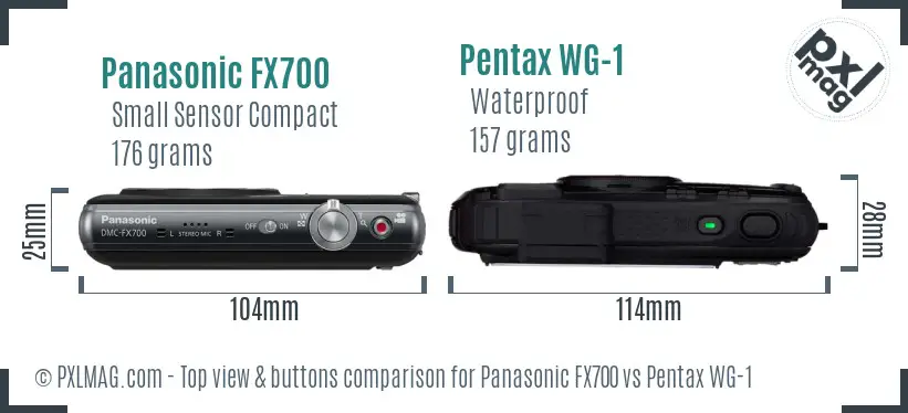 Panasonic FX700 vs Pentax WG-1 top view buttons comparison