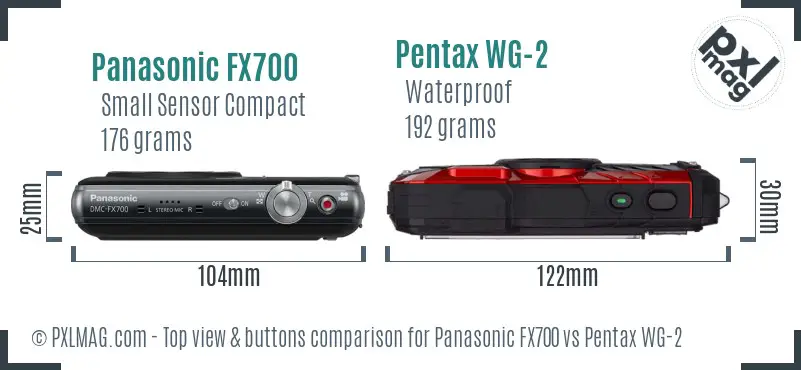 Panasonic FX700 vs Pentax WG-2 top view buttons comparison