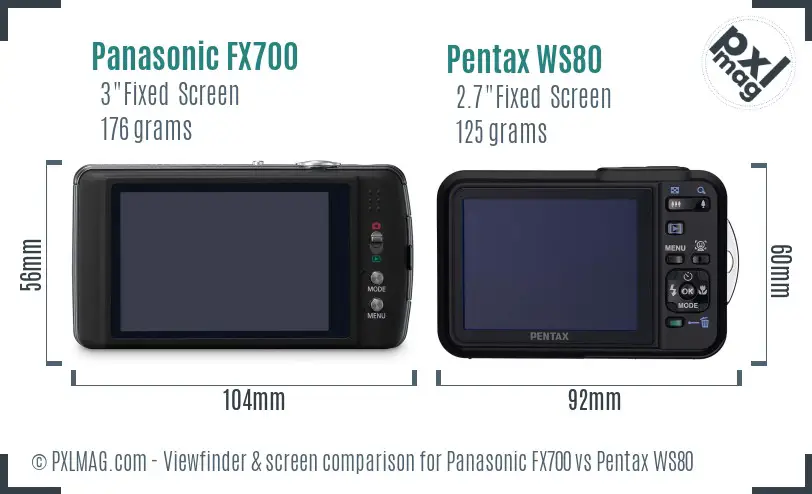 Panasonic FX700 vs Pentax WS80 Screen and Viewfinder comparison