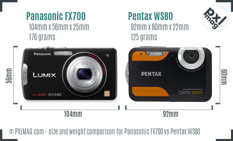 Panasonic FX700 vs Pentax WS80 size comparison