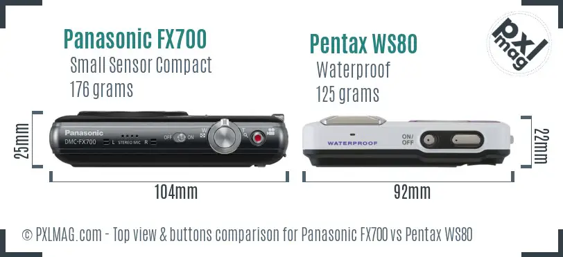 Panasonic FX700 vs Pentax WS80 top view buttons comparison
