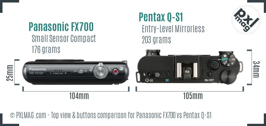 Panasonic FX700 vs Pentax Q-S1 top view buttons comparison