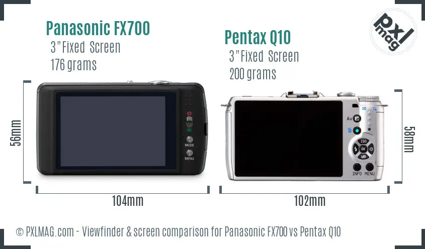 Panasonic FX700 vs Pentax Q10 Screen and Viewfinder comparison