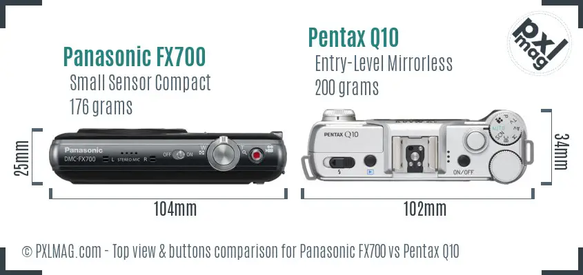Panasonic FX700 vs Pentax Q10 top view buttons comparison