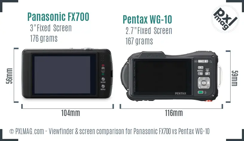Panasonic FX700 vs Pentax WG-10 Screen and Viewfinder comparison