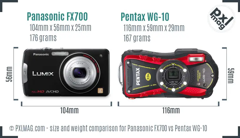 Panasonic FX700 vs Pentax WG-10 size comparison