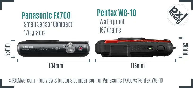 Panasonic FX700 vs Pentax WG-10 top view buttons comparison