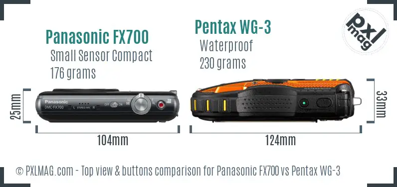 Panasonic FX700 vs Pentax WG-3 top view buttons comparison