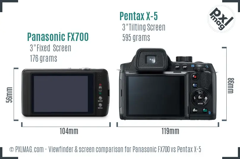 Panasonic FX700 vs Pentax X-5 Screen and Viewfinder comparison