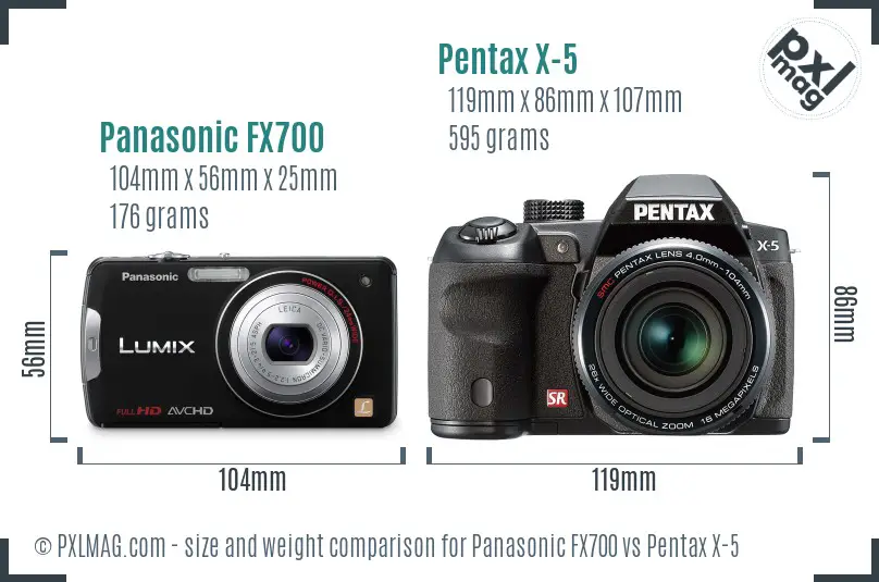 Panasonic FX700 vs Pentax X-5 size comparison