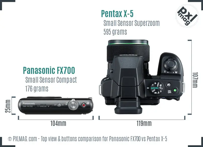 Panasonic FX700 vs Pentax X-5 top view buttons comparison